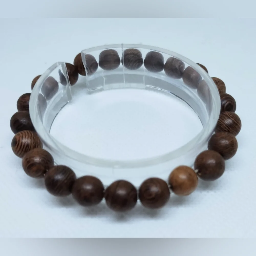 Men's Beaded Bracelet Beads Brown New f67‎